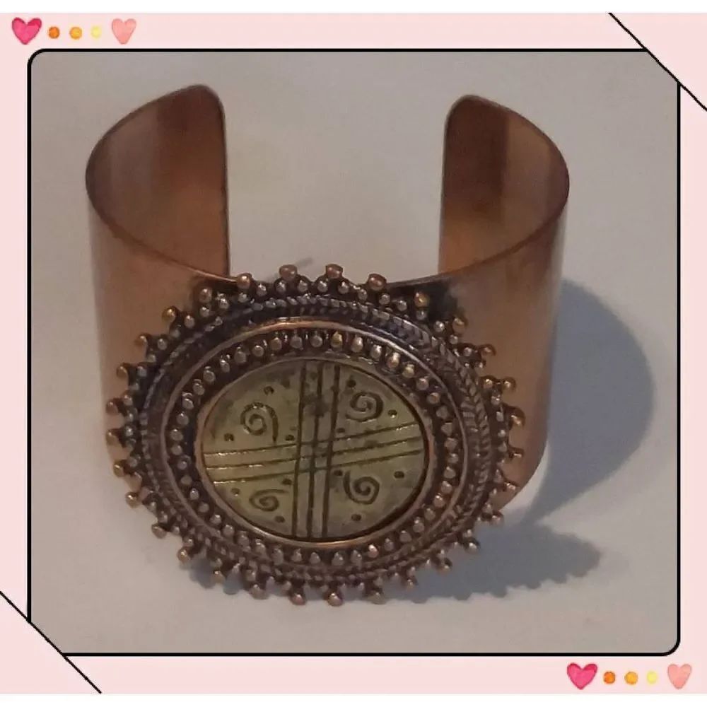 Trendy and Bold Bronze Plated Round Celestial & Beaded Charm Cuff Bracelet